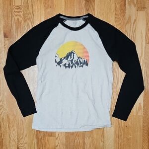 Black and Gray Long Sleeve Mountain Graphic Tee